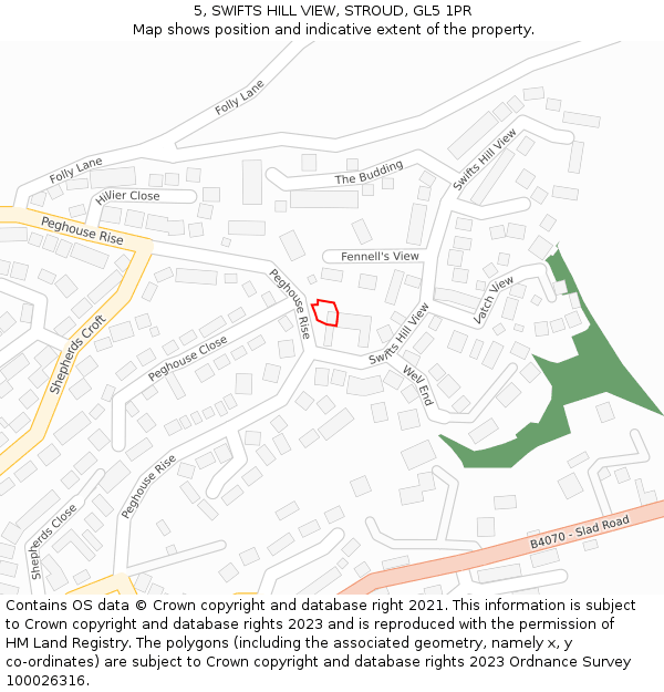 5, SWIFTS HILL VIEW, STROUD, GL5 1PR: Location map and indicative extent of plot