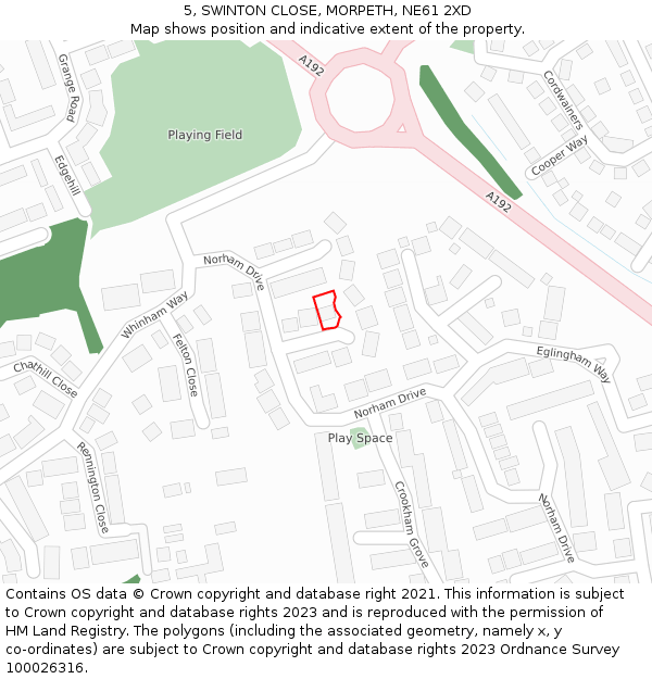 5, SWINTON CLOSE, MORPETH, NE61 2XD: Location map and indicative extent of plot