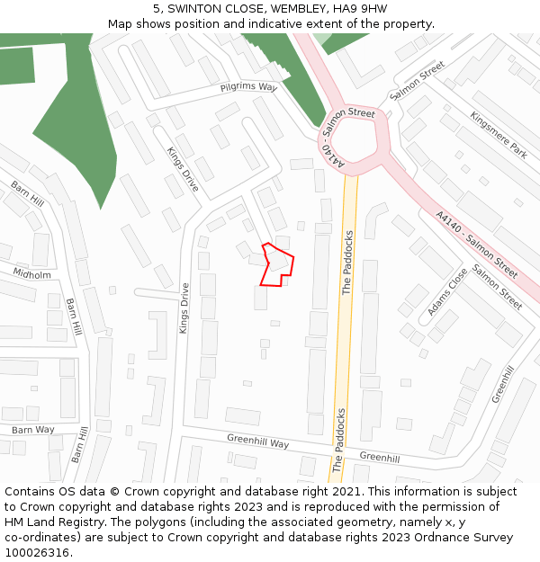 5, SWINTON CLOSE, WEMBLEY, HA9 9HW: Location map and indicative extent of plot
