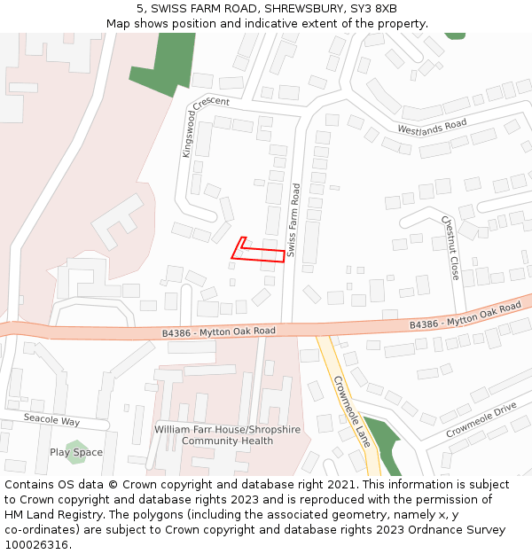 5, SWISS FARM ROAD, SHREWSBURY, SY3 8XB: Location map and indicative extent of plot