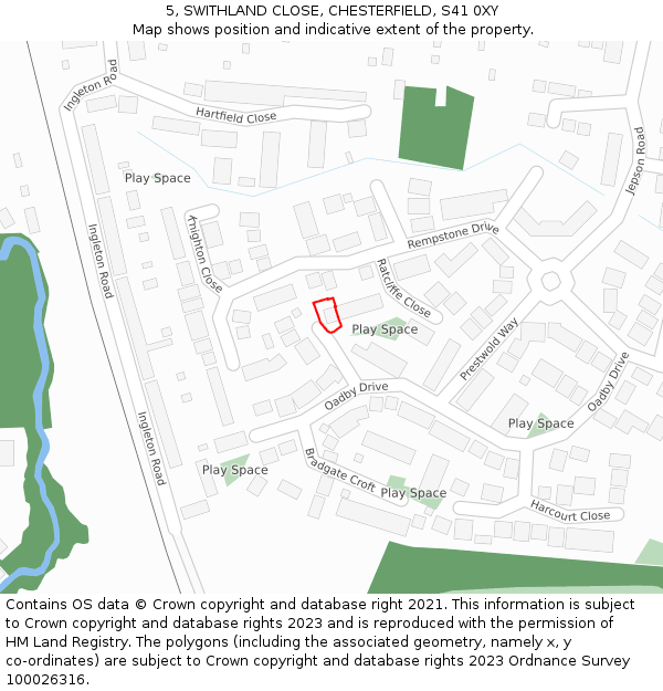 5, SWITHLAND CLOSE, CHESTERFIELD, S41 0XY: Location map and indicative extent of plot