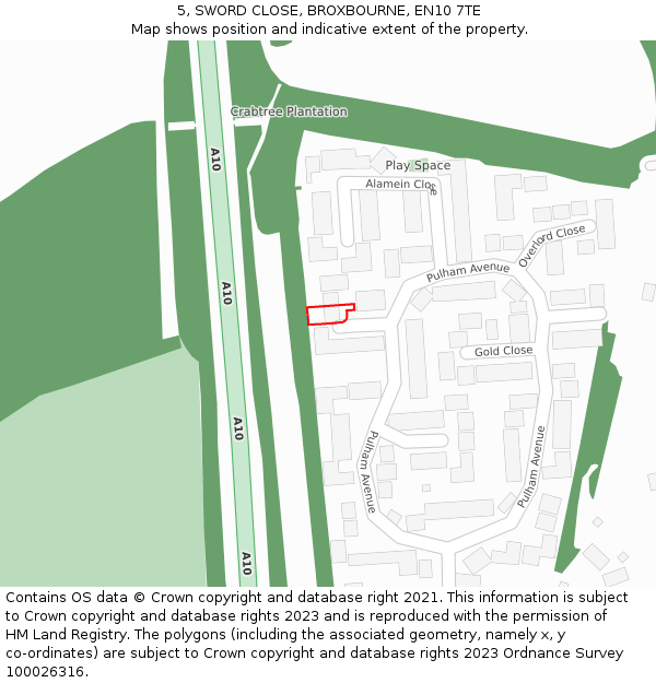 5, SWORD CLOSE, BROXBOURNE, EN10 7TE: Location map and indicative extent of plot