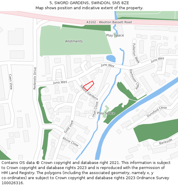 5, SWORD GARDENS, SWINDON, SN5 8ZE: Location map and indicative extent of plot