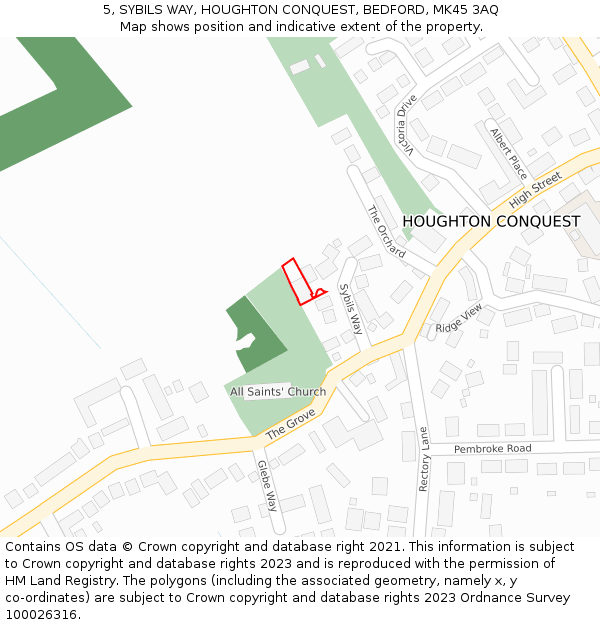 5, SYBILS WAY, HOUGHTON CONQUEST, BEDFORD, MK45 3AQ: Location map and indicative extent of plot