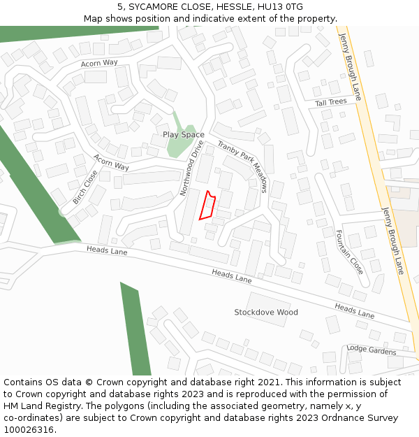 5, SYCAMORE CLOSE, HESSLE, HU13 0TG: Location map and indicative extent of plot