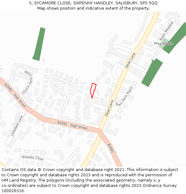 5, SYCAMORE CLOSE, SIXPENNY HANDLEY, SALISBURY, SP5 5QQ: Location map and indicative extent of plot