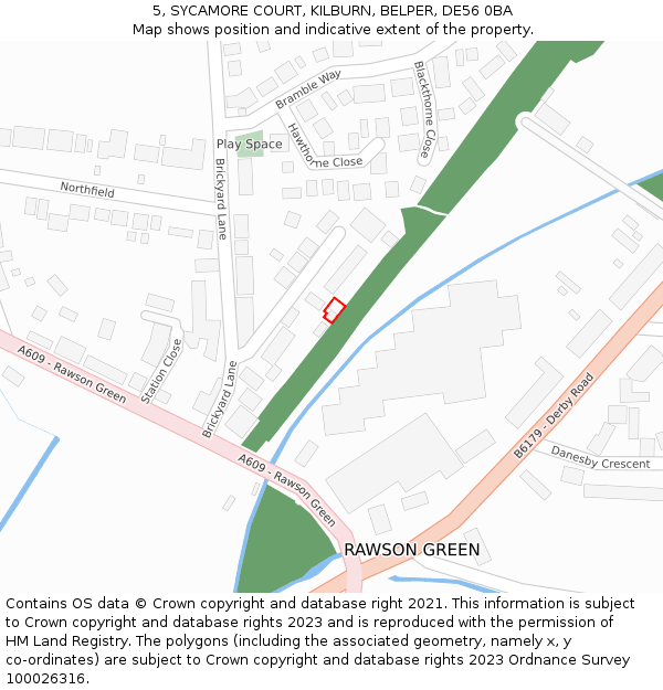 5, SYCAMORE COURT, KILBURN, BELPER, DE56 0BA: Location map and indicative extent of plot