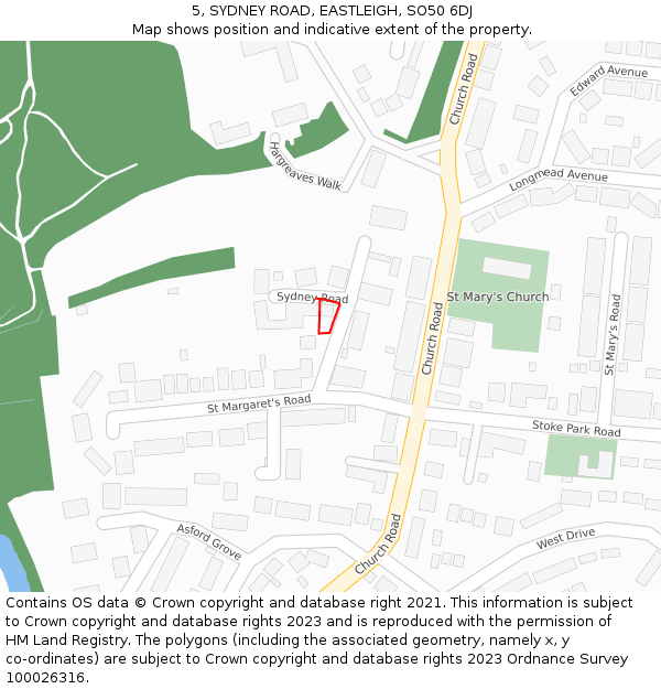 5, SYDNEY ROAD, EASTLEIGH, SO50 6DJ: Location map and indicative extent of plot