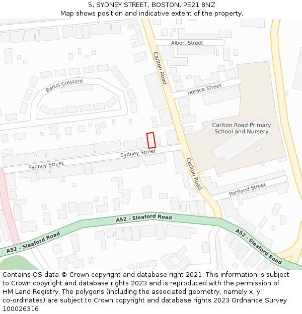 5, SYDNEY STREET, BOSTON, PE21 8NZ: Location map and indicative extent of plot