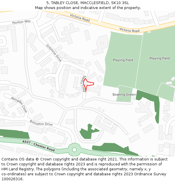 5, TABLEY CLOSE, MACCLESFIELD, SK10 3SL: Location map and indicative extent of plot