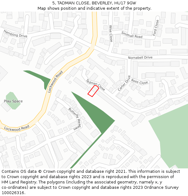 5, TADMAN CLOSE, BEVERLEY, HU17 9GW: Location map and indicative extent of plot