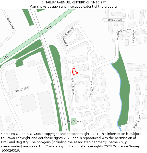 5, TAILBY AVENUE, KETTERING, NN16 9FT: Location map and indicative extent of plot