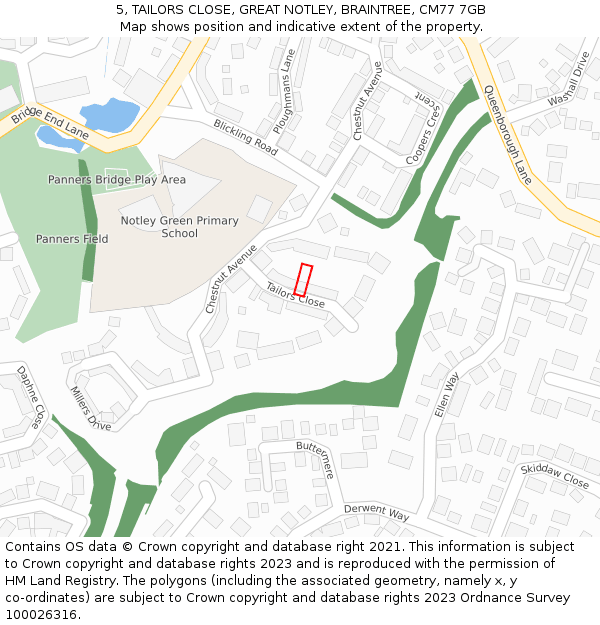 5, TAILORS CLOSE, GREAT NOTLEY, BRAINTREE, CM77 7GB: Location map and indicative extent of plot