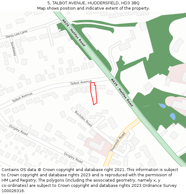 5, TALBOT AVENUE, HUDDERSFIELD, HD3 3BQ: Location map and indicative extent of plot