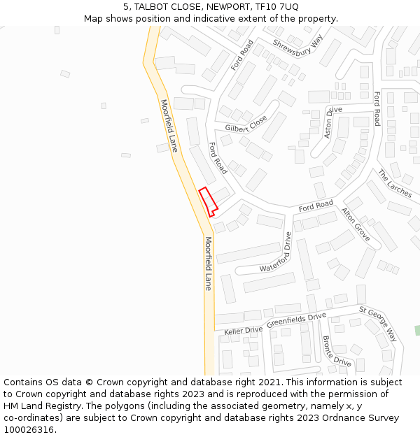 5, TALBOT CLOSE, NEWPORT, TF10 7UQ: Location map and indicative extent of plot