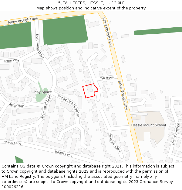 5, TALL TREES, HESSLE, HU13 0LE: Location map and indicative extent of plot