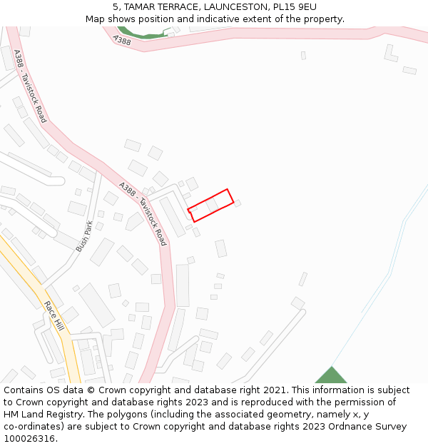 5, TAMAR TERRACE, LAUNCESTON, PL15 9EU: Location map and indicative extent of plot