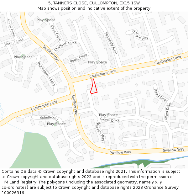 5, TANNERS CLOSE, CULLOMPTON, EX15 1SW: Location map and indicative extent of plot