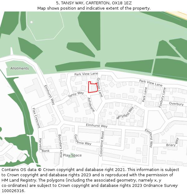 5, TANSY WAY, CARTERTON, OX18 1EZ: Location map and indicative extent of plot