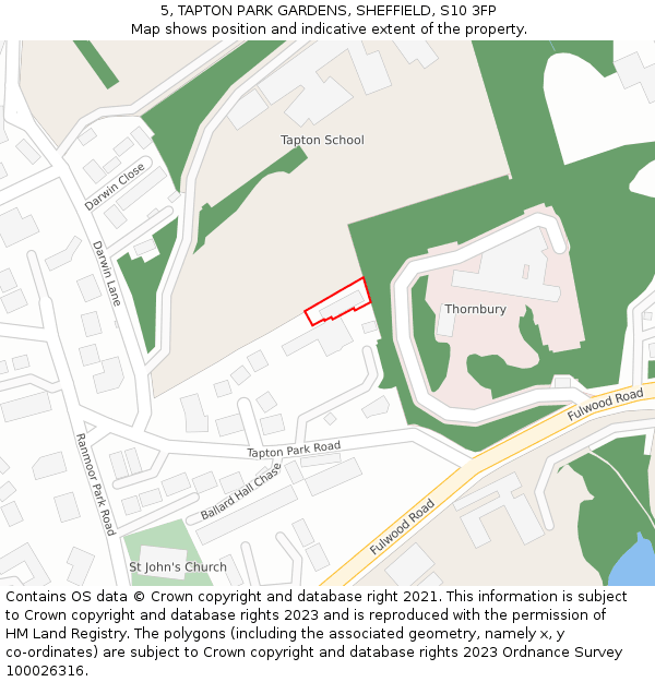 5, TAPTON PARK GARDENS, SHEFFIELD, S10 3FP: Location map and indicative extent of plot