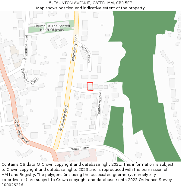 5, TAUNTON AVENUE, CATERHAM, CR3 5EB: Location map and indicative extent of plot