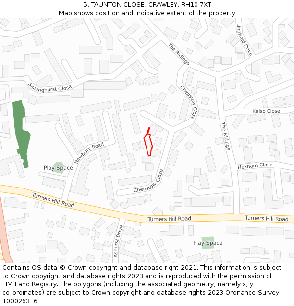 5, TAUNTON CLOSE, CRAWLEY, RH10 7XT: Location map and indicative extent of plot