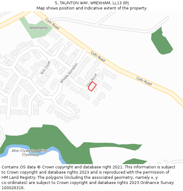 5, TAUNTON WAY, WREXHAM, LL13 0PJ: Location map and indicative extent of plot