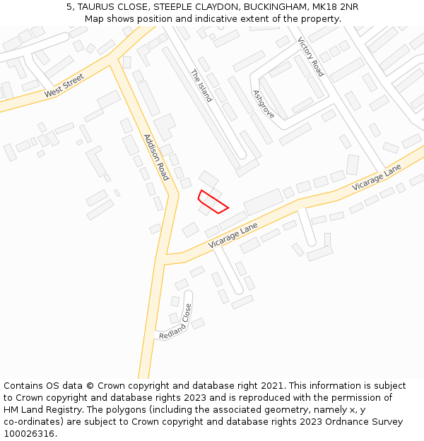 5, TAURUS CLOSE, STEEPLE CLAYDON, BUCKINGHAM, MK18 2NR: Location map and indicative extent of plot