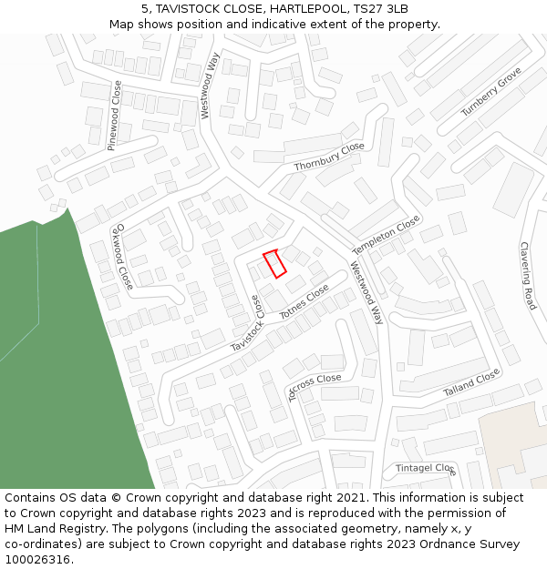 5, TAVISTOCK CLOSE, HARTLEPOOL, TS27 3LB: Location map and indicative extent of plot