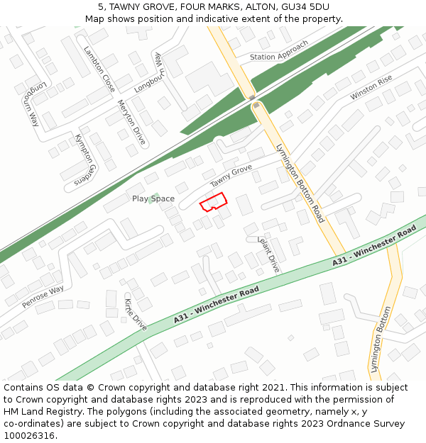 5, TAWNY GROVE, FOUR MARKS, ALTON, GU34 5DU: Location map and indicative extent of plot