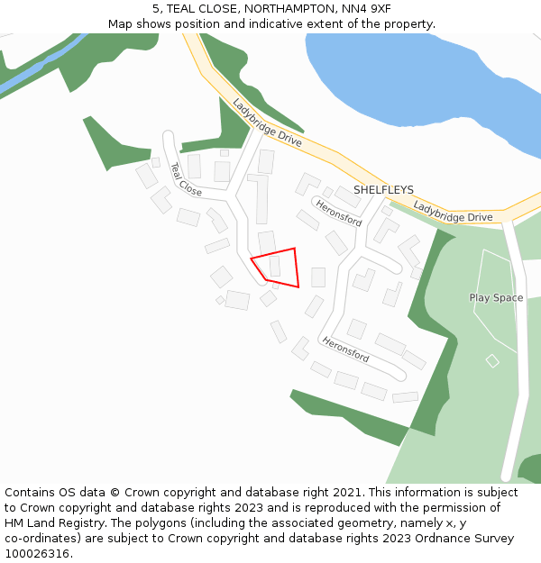 5, TEAL CLOSE, NORTHAMPTON, NN4 9XF: Location map and indicative extent of plot