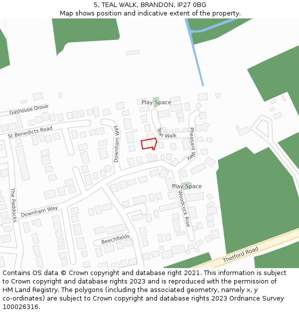 5, TEAL WALK, BRANDON, IP27 0BG: Location map and indicative extent of plot