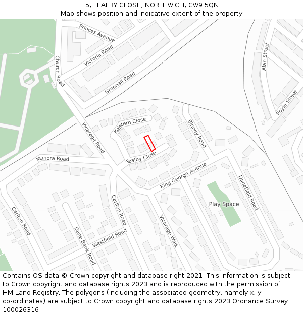 5, TEALBY CLOSE, NORTHWICH, CW9 5QN: Location map and indicative extent of plot