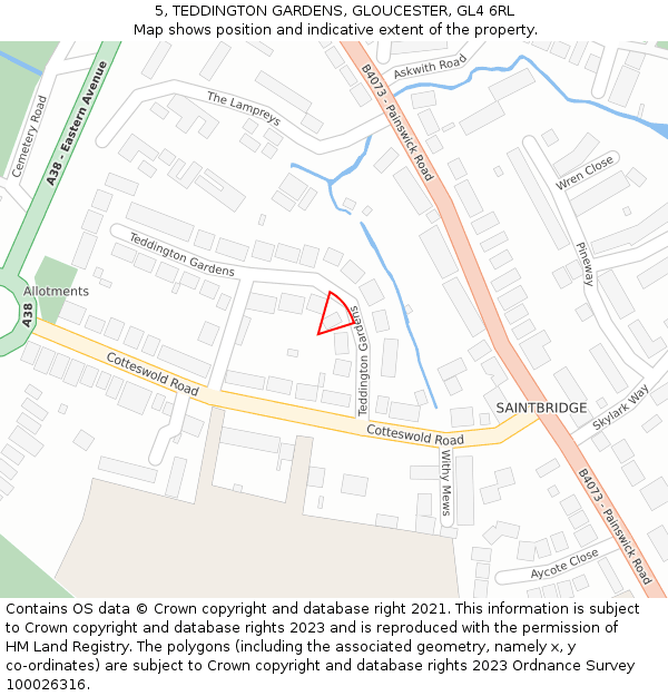 5, TEDDINGTON GARDENS, GLOUCESTER, GL4 6RL: Location map and indicative extent of plot