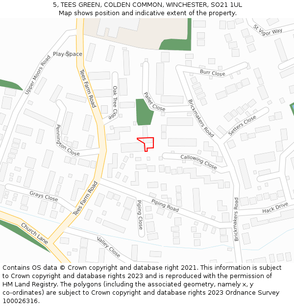 5, TEES GREEN, COLDEN COMMON, WINCHESTER, SO21 1UL: Location map and indicative extent of plot