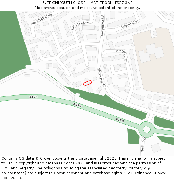 5, TEIGNMOUTH CLOSE, HARTLEPOOL, TS27 3NE: Location map and indicative extent of plot