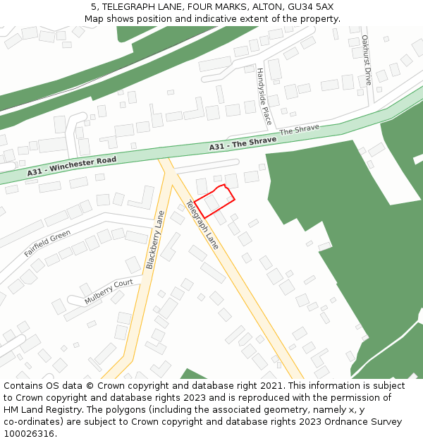 5, TELEGRAPH LANE, FOUR MARKS, ALTON, GU34 5AX: Location map and indicative extent of plot
