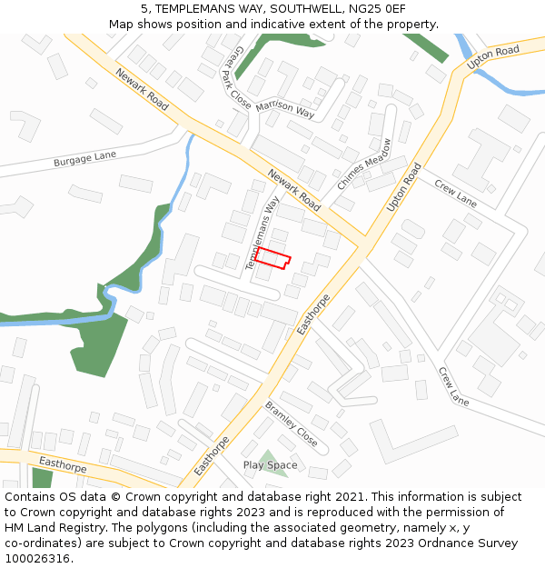 5, TEMPLEMANS WAY, SOUTHWELL, NG25 0EF: Location map and indicative extent of plot