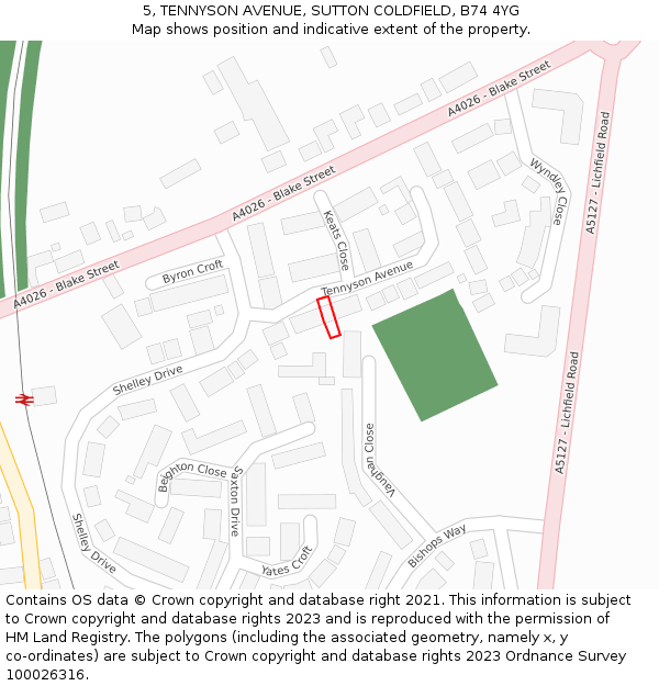 5, TENNYSON AVENUE, SUTTON COLDFIELD, B74 4YG: Location map and indicative extent of plot
