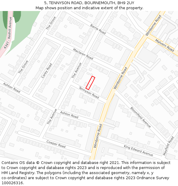 5, TENNYSON ROAD, BOURNEMOUTH, BH9 2UY: Location map and indicative extent of plot