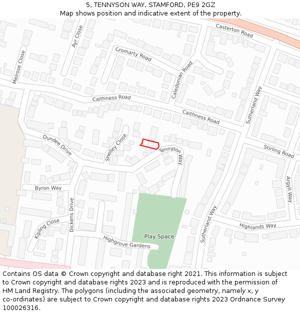 5, TENNYSON WAY, STAMFORD, PE9 2GZ: Location map and indicative extent of plot