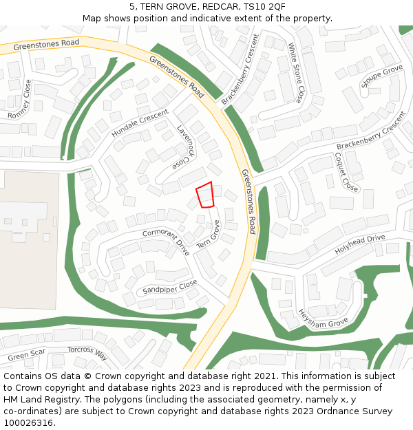 5, TERN GROVE, REDCAR, TS10 2QF: Location map and indicative extent of plot