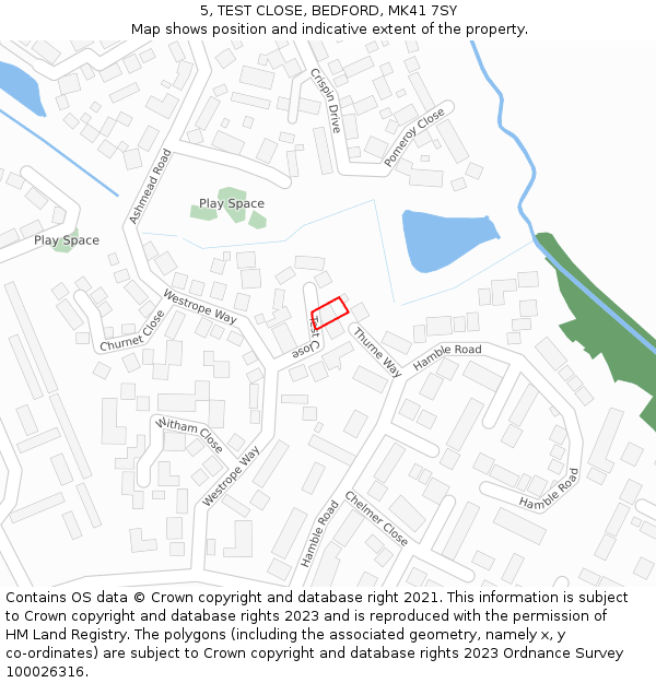 5, TEST CLOSE, BEDFORD, MK41 7SY: Location map and indicative extent of plot