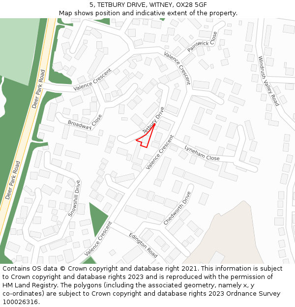 5, TETBURY DRIVE, WITNEY, OX28 5GF: Location map and indicative extent of plot