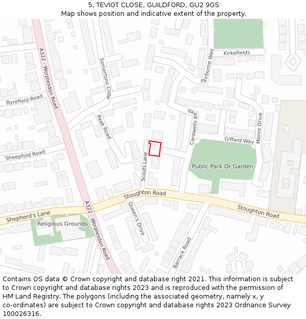 5, TEVIOT CLOSE, GUILDFORD, GU2 9GS: Location map and indicative extent of plot