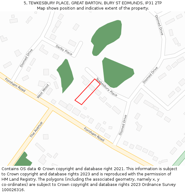 5, TEWKESBURY PLACE, GREAT BARTON, BURY ST EDMUNDS, IP31 2TP: Location map and indicative extent of plot