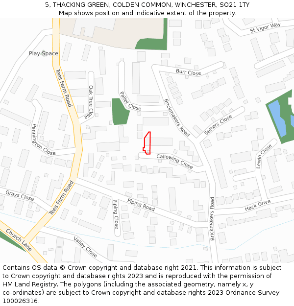 5, THACKING GREEN, COLDEN COMMON, WINCHESTER, SO21 1TY: Location map and indicative extent of plot
