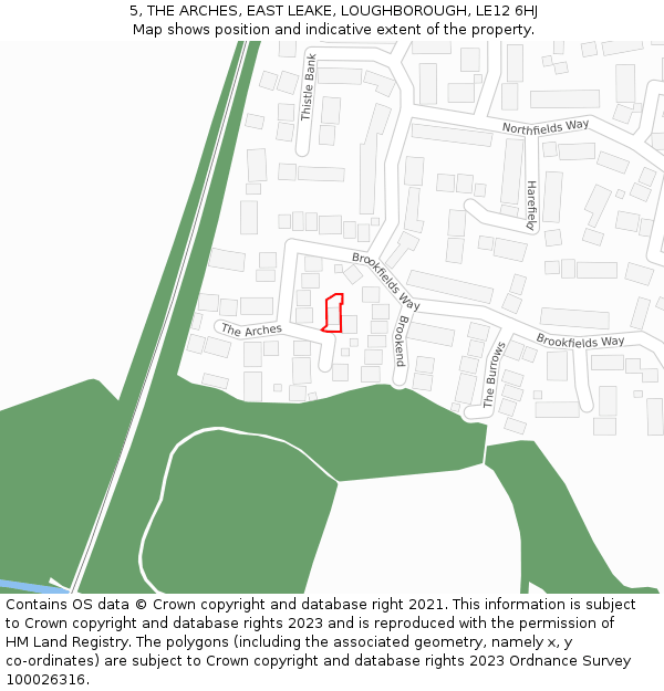 5, THE ARCHES, EAST LEAKE, LOUGHBOROUGH, LE12 6HJ: Location map and indicative extent of plot