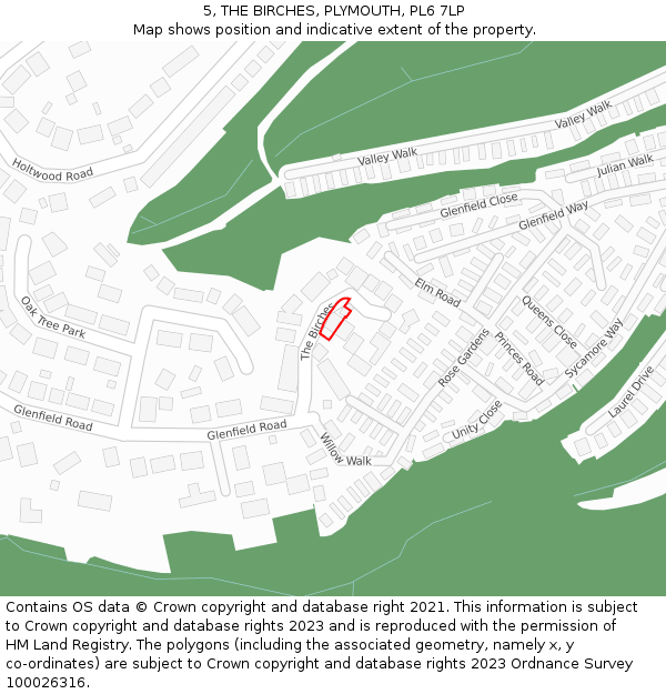 5, THE BIRCHES, PLYMOUTH, PL6 7LP: Location map and indicative extent of plot