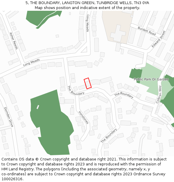 5, THE BOUNDARY, LANGTON GREEN, TUNBRIDGE WELLS, TN3 0YA: Location map and indicative extent of plot